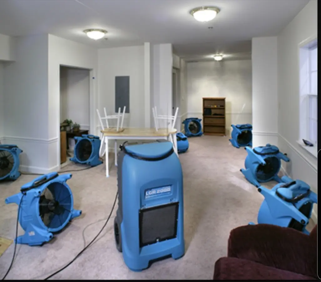 Air movers and dehumidifier setup for Water Extraction & Removal in Huntingburg